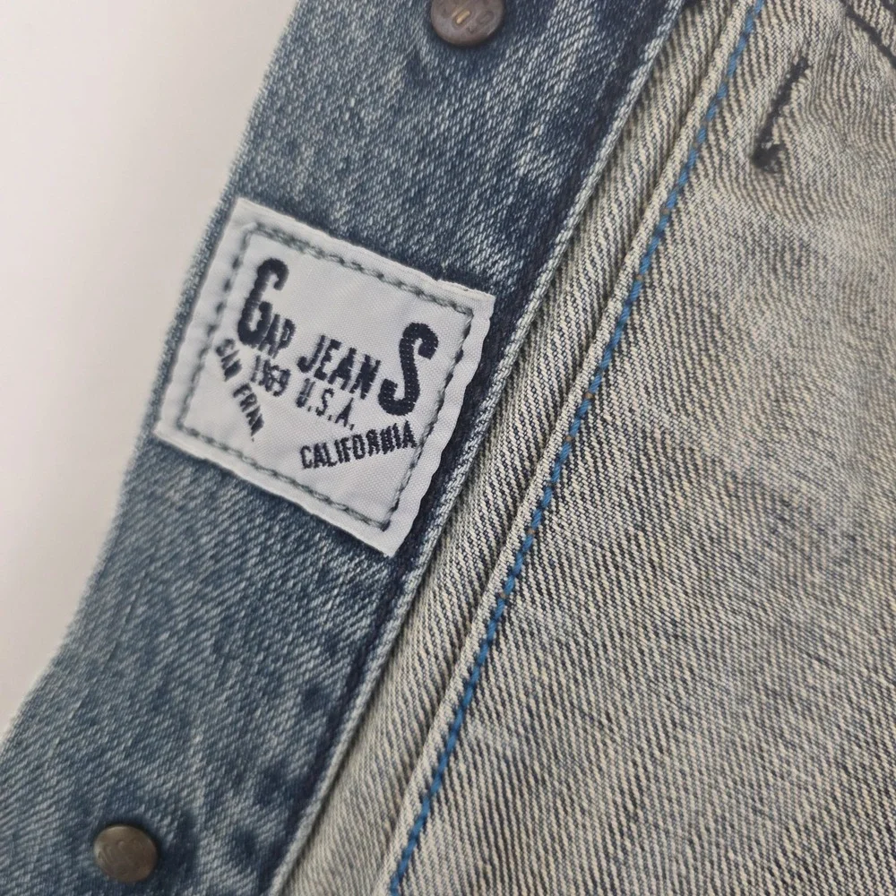 VTG Gap Jeans Jacket Mens Blue Denim Acid Wash 1969 Biker Y2K Trucker Small 40R